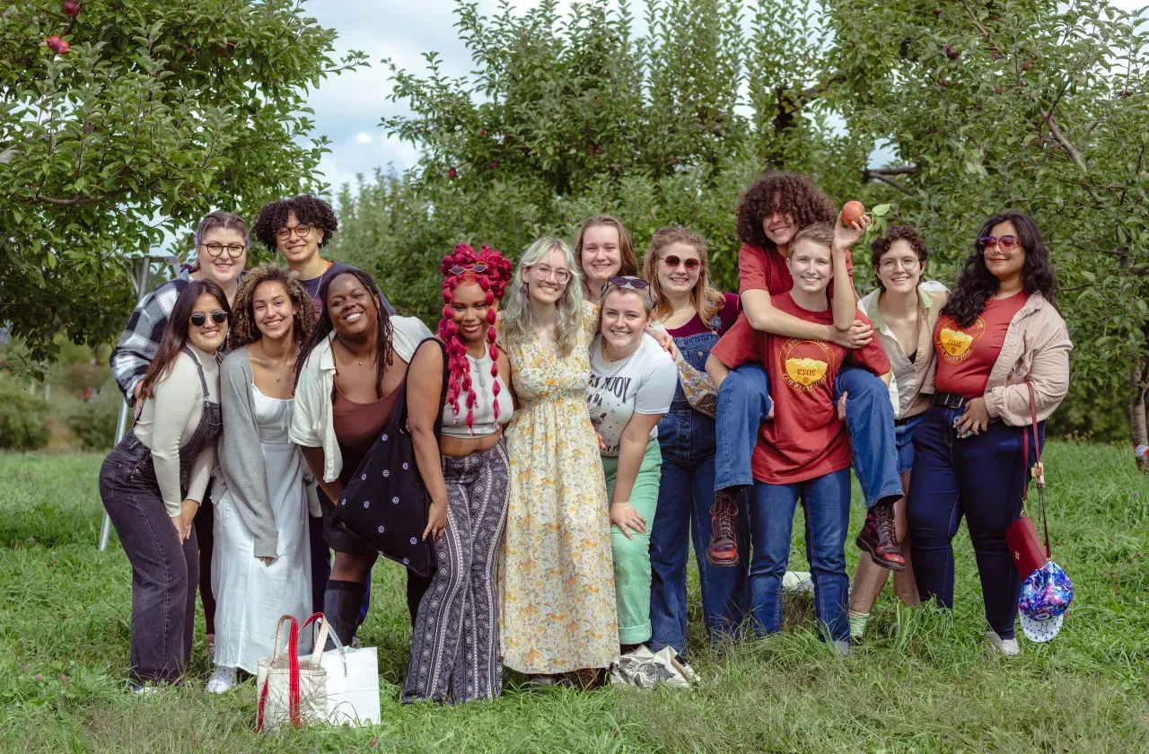 Students apple picking on Mountain Day